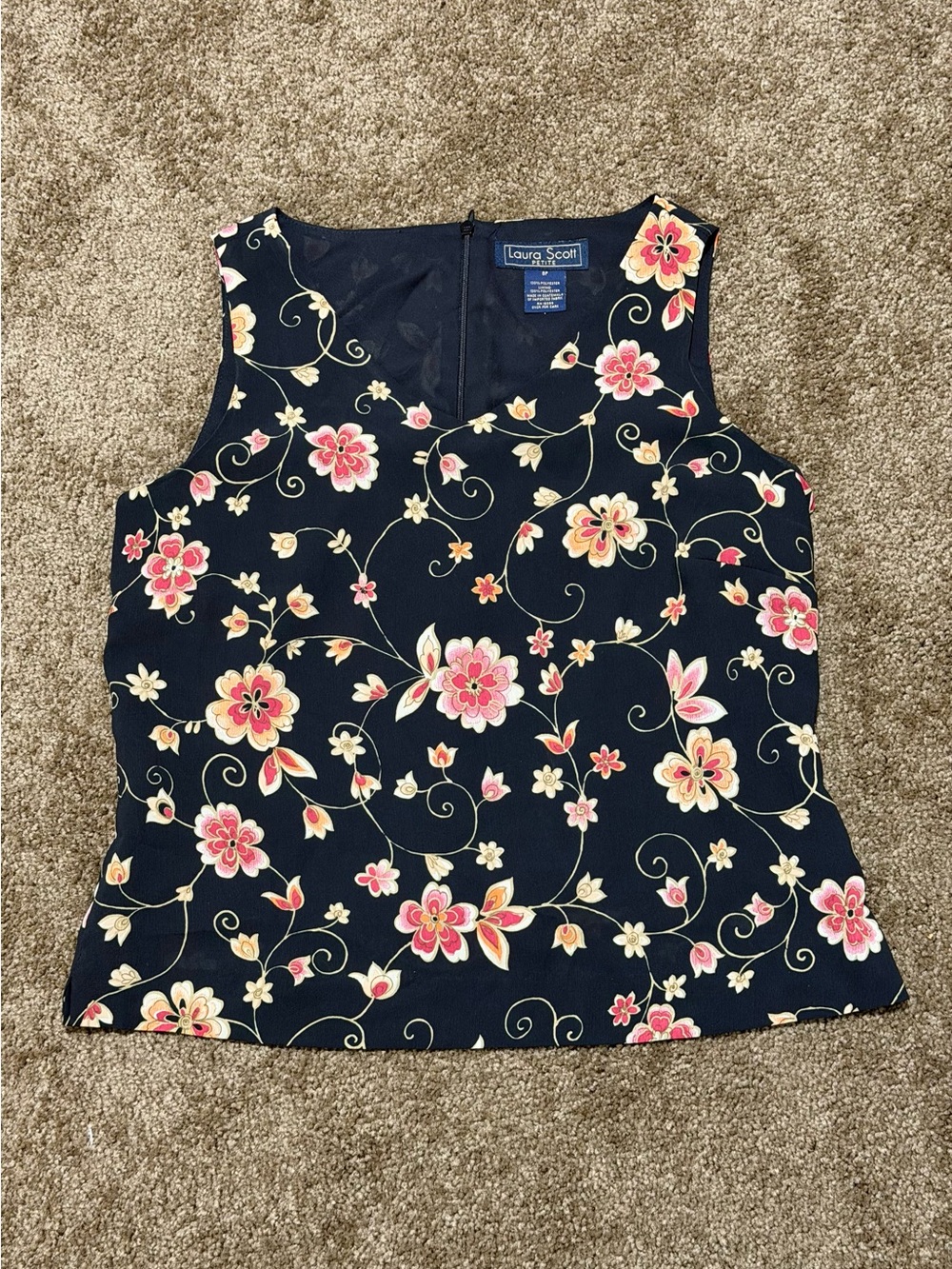 Laura Scott Black Floral Sleeveless Top - Pink & Cream Flowers